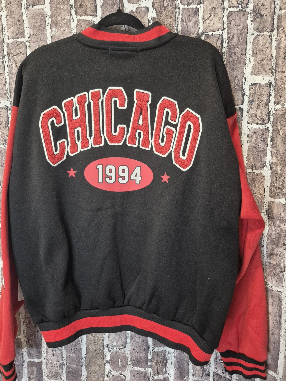 NWT Orange Kiss Chicago 1994 Varsity Bomber Jacket Black Red L - Picture 10 of 16